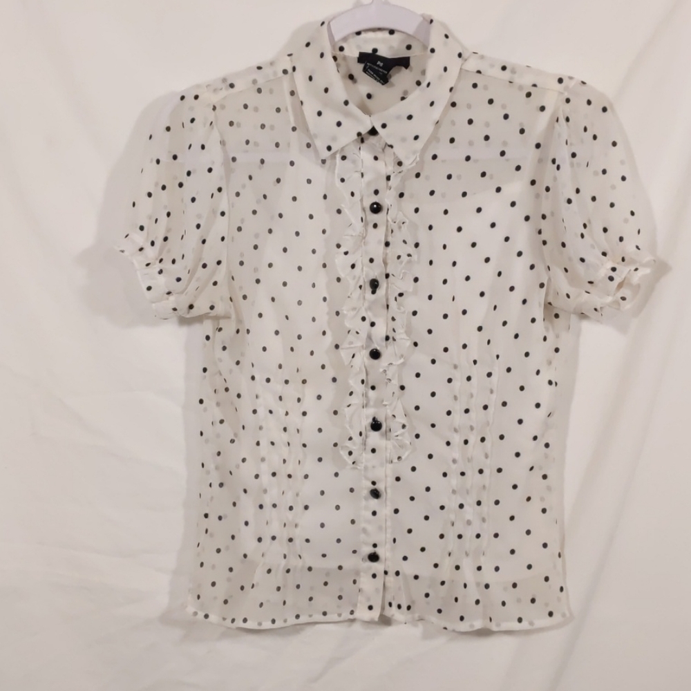Cream Polka Dot Sweetheart ruffle button down